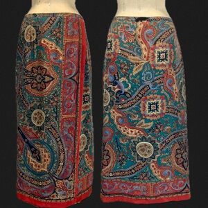 VINTAGE 90s Coldwater‎ Creek skirt 100% silk wrap front dark paisley floral L